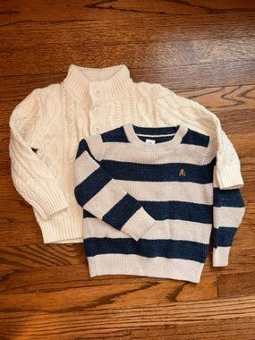 GAP Boys’ Navy and Cream Striped Turtleneck & Cable Knit Sweater Bundle 3T